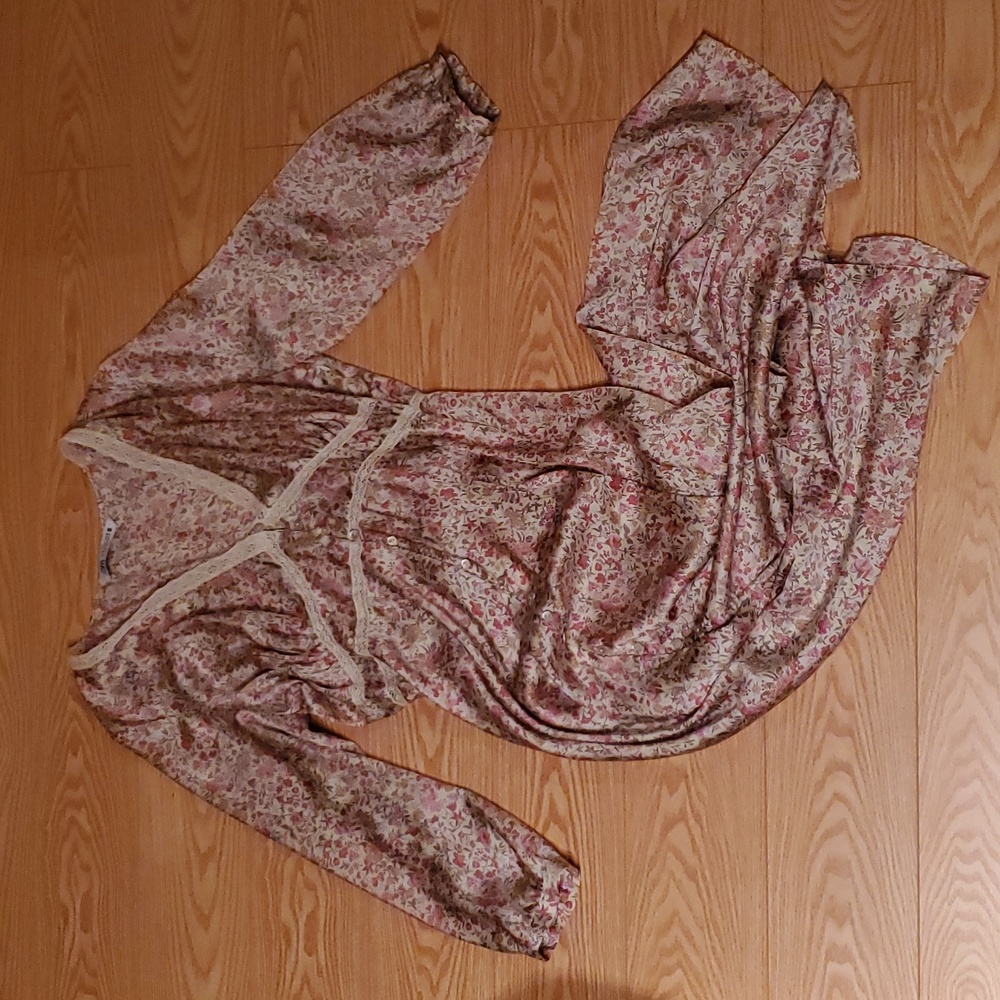 Zara Floral Midi Dress in Pink and Cream